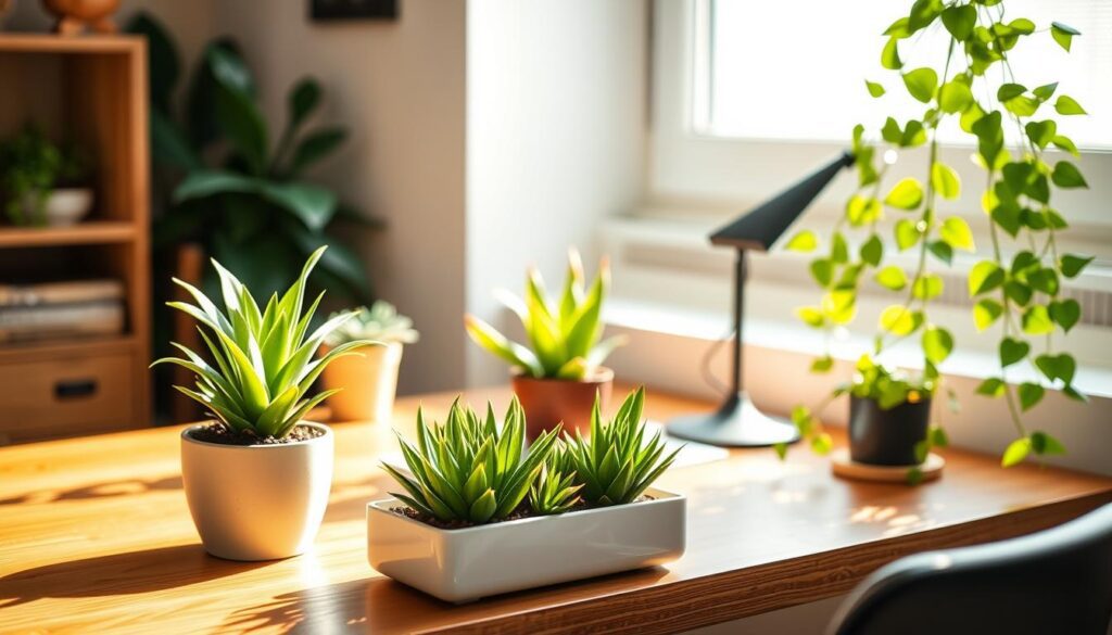 plants on a desk to create a relaxation space